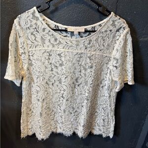 LOFT Cream Lace Blouse Short Sleeve